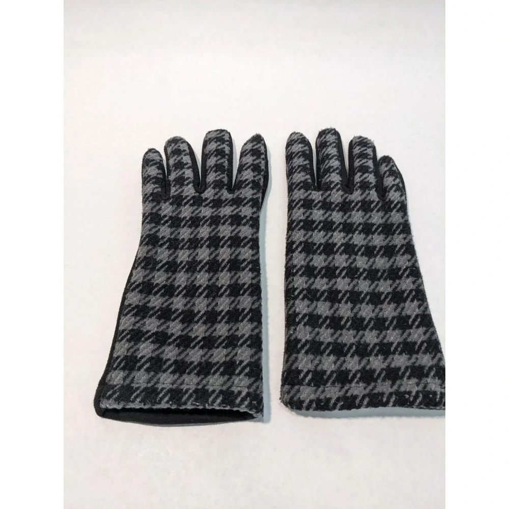 Crane Women's Gloves Touchscreen Houndstooth Gloves Classic Black & Gray sz L - Picture 2 of 9